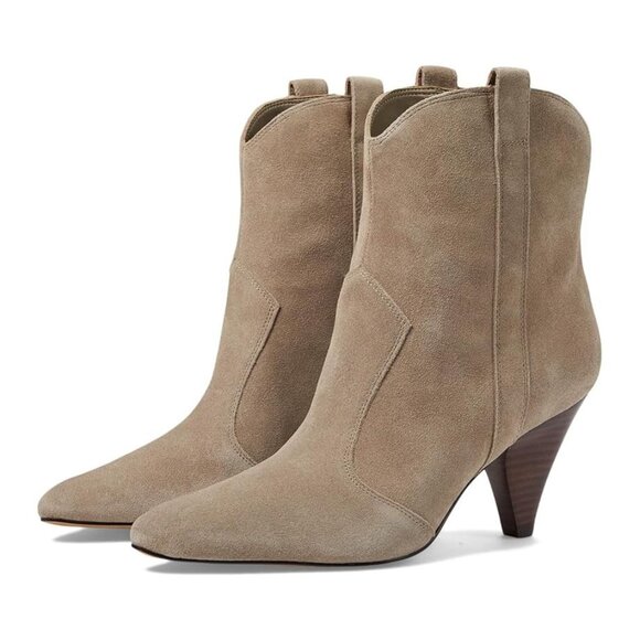 Marc Fisher LTD Shoes Carissa Medium Natural Suede Western Heeled Ankle Boots